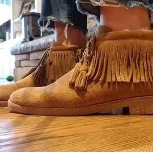 Kate spade Suede Tan Fringe Booties Size 8M